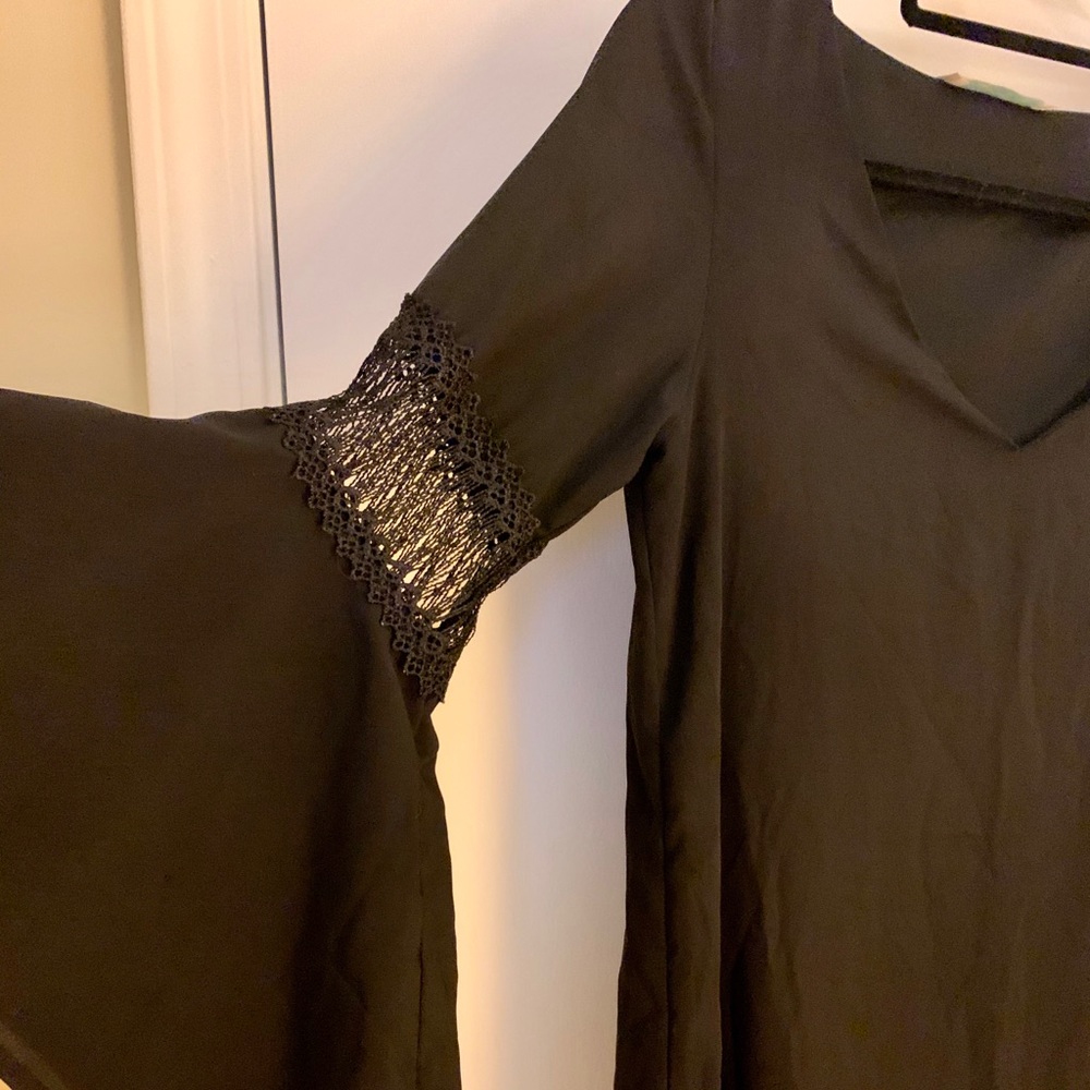 Bell Sleeve Dress with Lace Detail